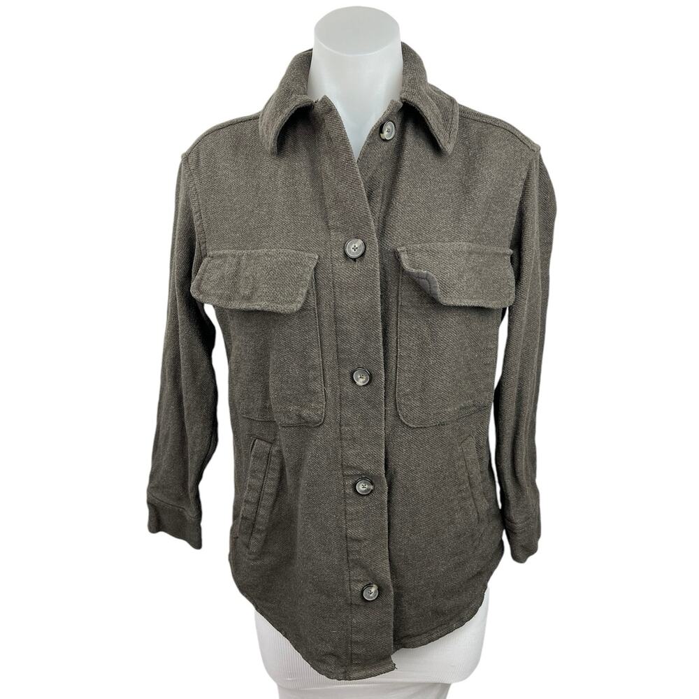 Everlane Gray Chest Pocket Long Sleeve Button Up Shirt Jacket Shacket Top Sz XS